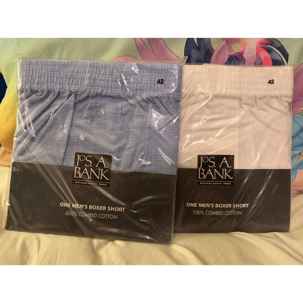 Jos. A. Bank Mens Boxer Shorts 2 Pack Blue Glen Plaid White Cotton Size 42 NIP